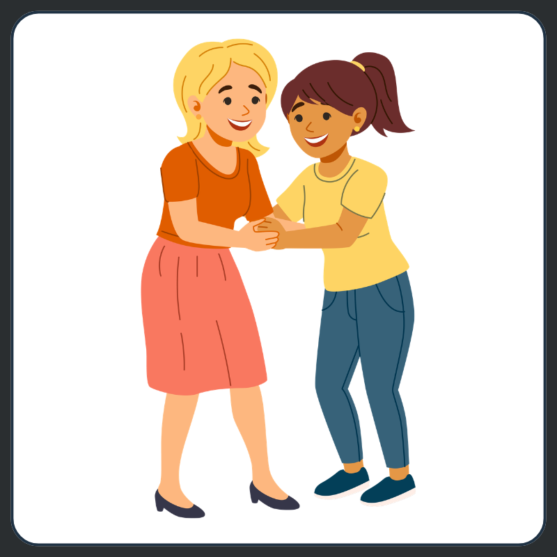 Two happy women with positive vibes helping each other